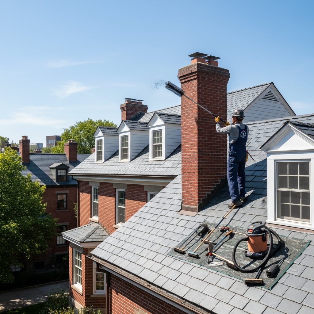 Titan Hearth Chimney Sweep team working on chimney